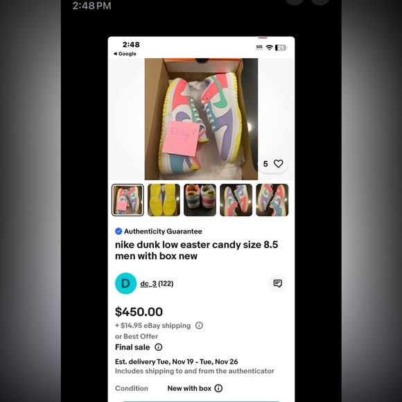 Nike Dunk low top Easter Candy limited edition ladies size 6. Collector shoe - Picture 2 of 10